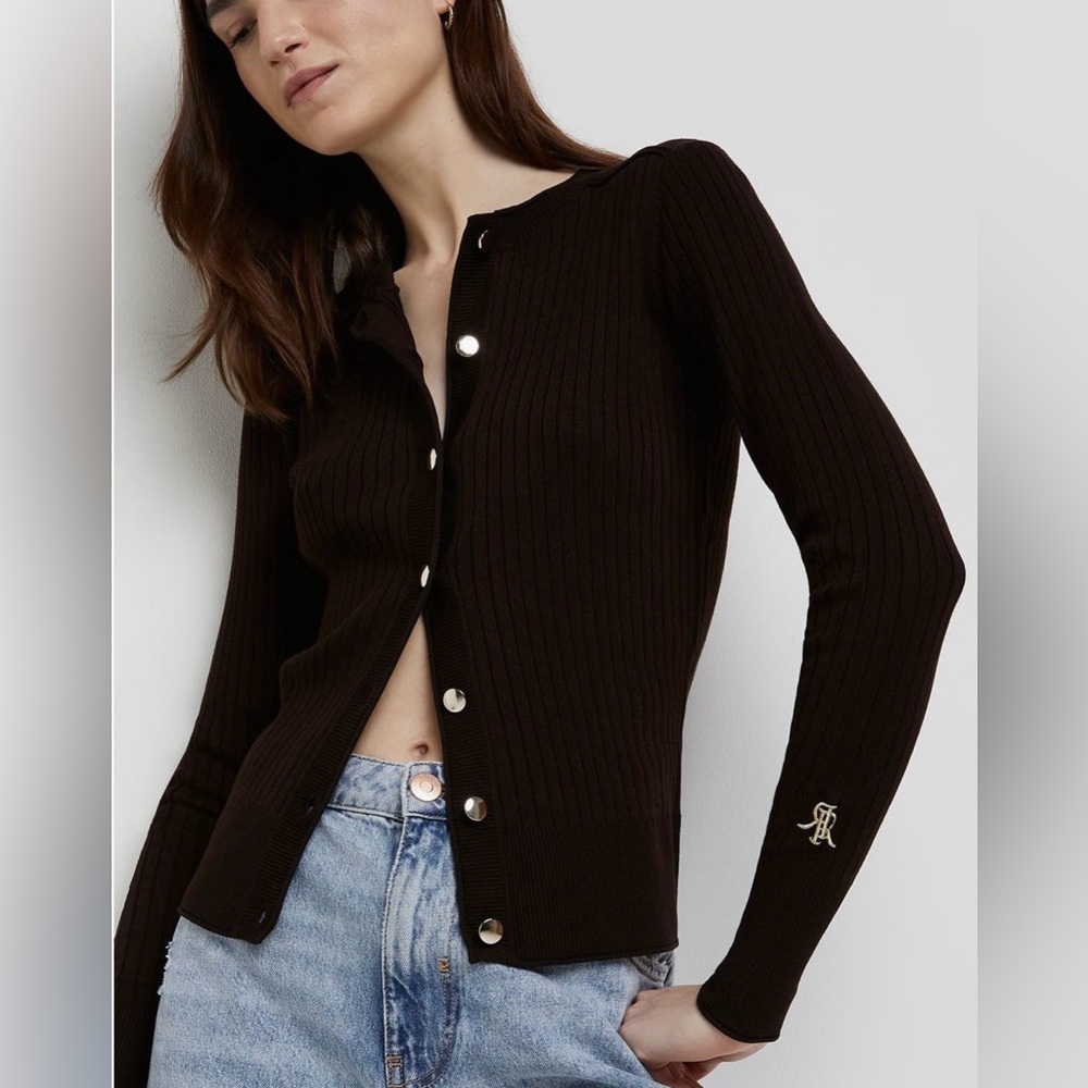 Dark brown ribbed knit cardigan from UK high street brand